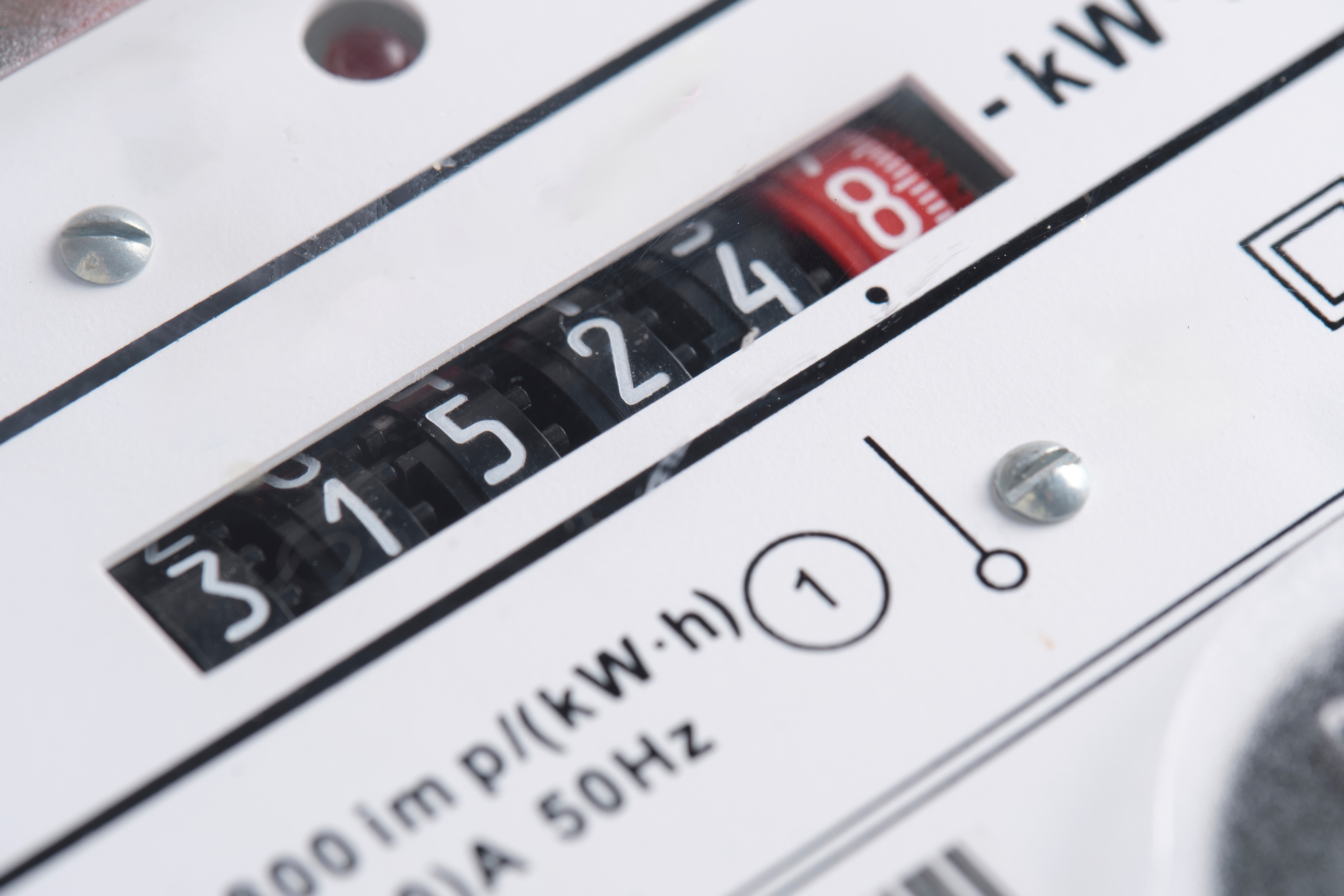 Ingezoomde afbeelding van een kWh-meter